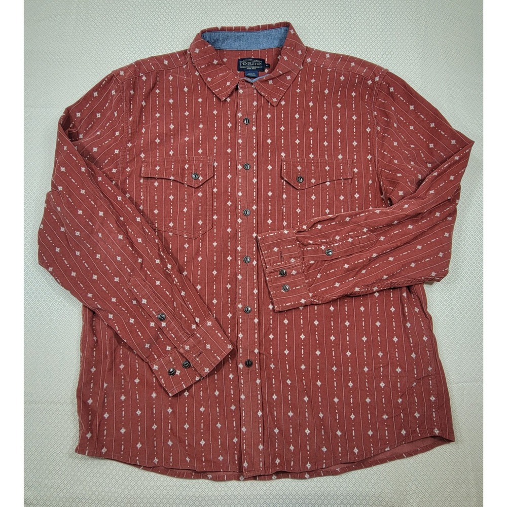 Pendleton Button Down Western Vertical Dotted Stripes Red/brow